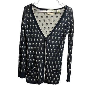 Anthropologie Sparrow Navy Cream Tulip Button Down Cardigan Lightweight XS